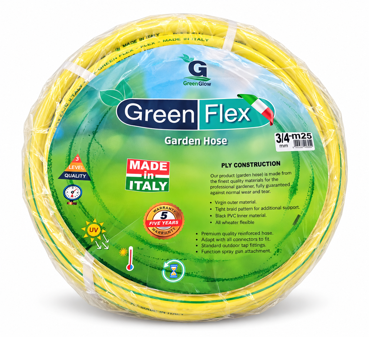 خرطوم حديقة Green Flex إيطالي ¾ بوصة 25 متر