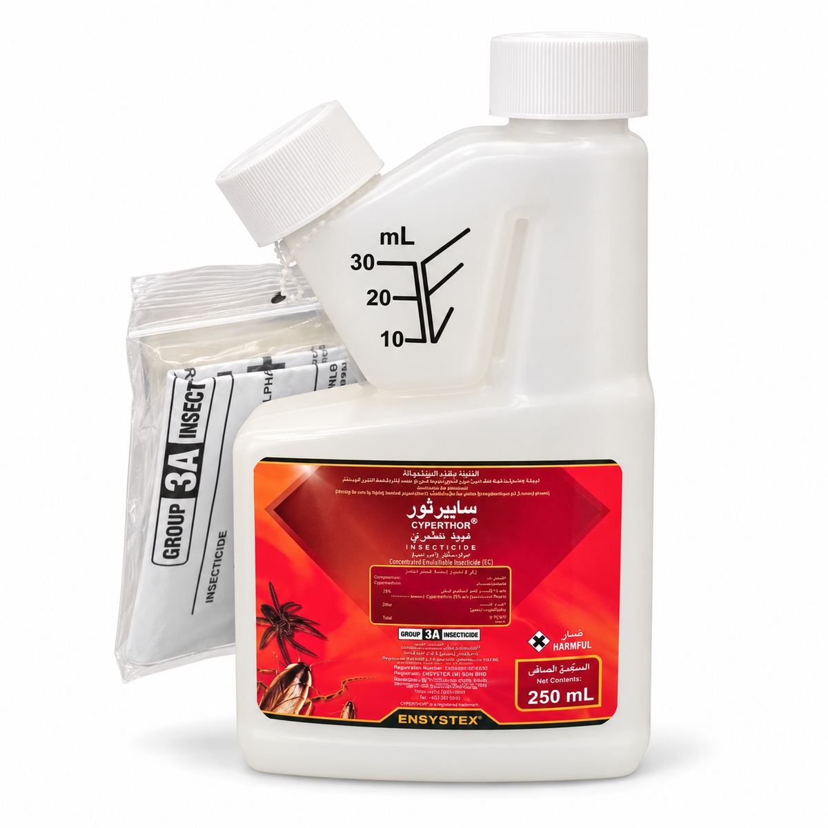 Cyperthor insecticide 250ml dosing bottle on white background